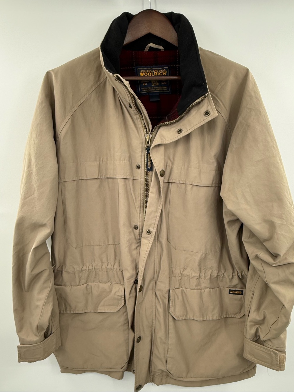 Woolrich John Rich & Bros Y2K Khaki Wool Lined Hooded Field Jacket Men’s XL